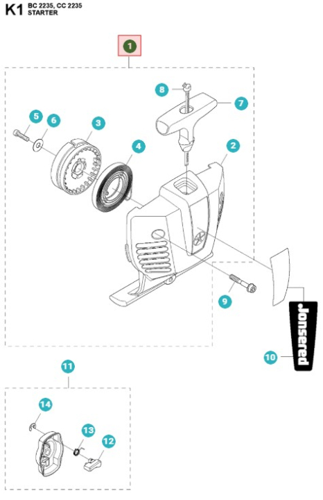 Starter housing Jonsered CC2235, CC2236, BC2235, GC2236 in the group  at Motorsågsbutiken (5441284-02)