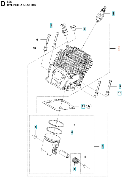 Cylinder Ass Husqvarna 565 in the group Husqvarna Chainsaw 5-series / Spare parts Husqvarna 565 chainsaw at Motorsågsbutiken (5901503-04)